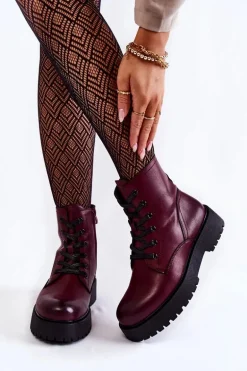 Damskie Botki Na Platformie Bordowe Randi