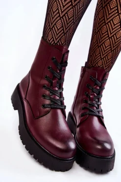 Damskie Botki Na Platformie Bordowe Randi