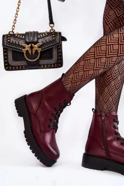 Damskie Botki Na Platformie Bordowe Randi