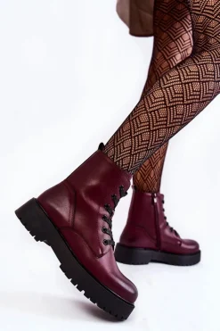 Damskie Botki Na Platformie Bordowe Randi