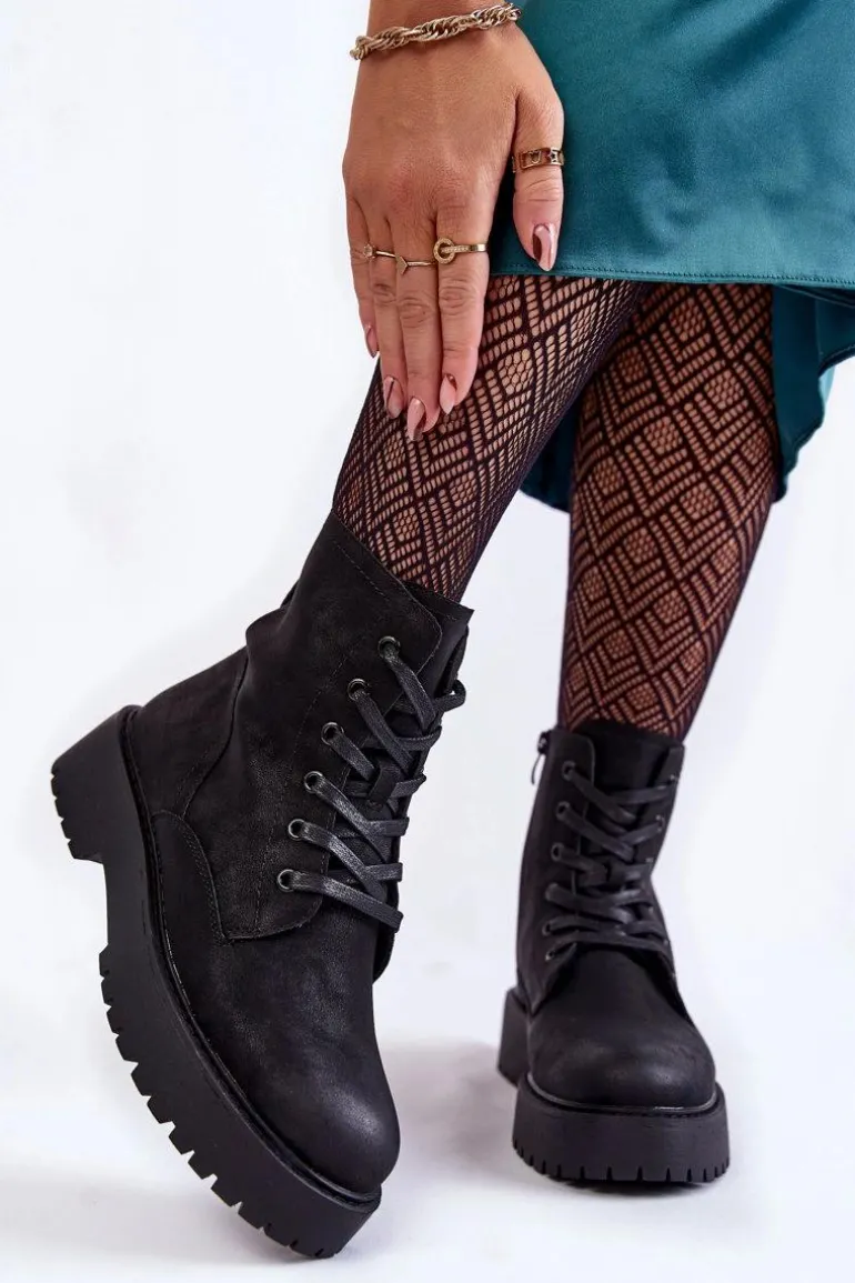 Damskie Botki Na Platformie Czarne Randi