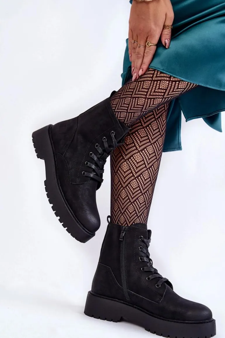 Damskie Botki Na Platformie Czarne Randi