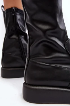 Damskie Botki Na Platformie Ekoskóra Czarne Algedi