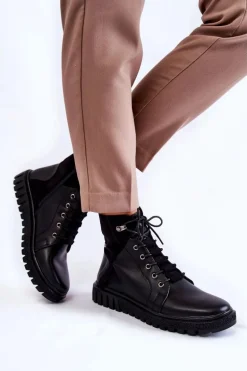 Damskie Botki Na Platformie Czarne Kristin