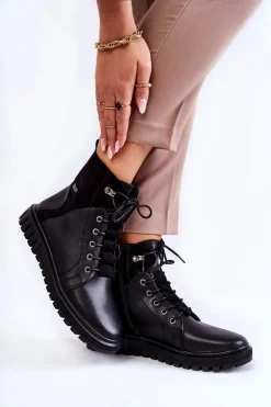 Damskie Botki Na Platformie Czarne Kristin