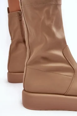 Damskie Botki Na Platformie Ekoskóra Beżowe Algedi