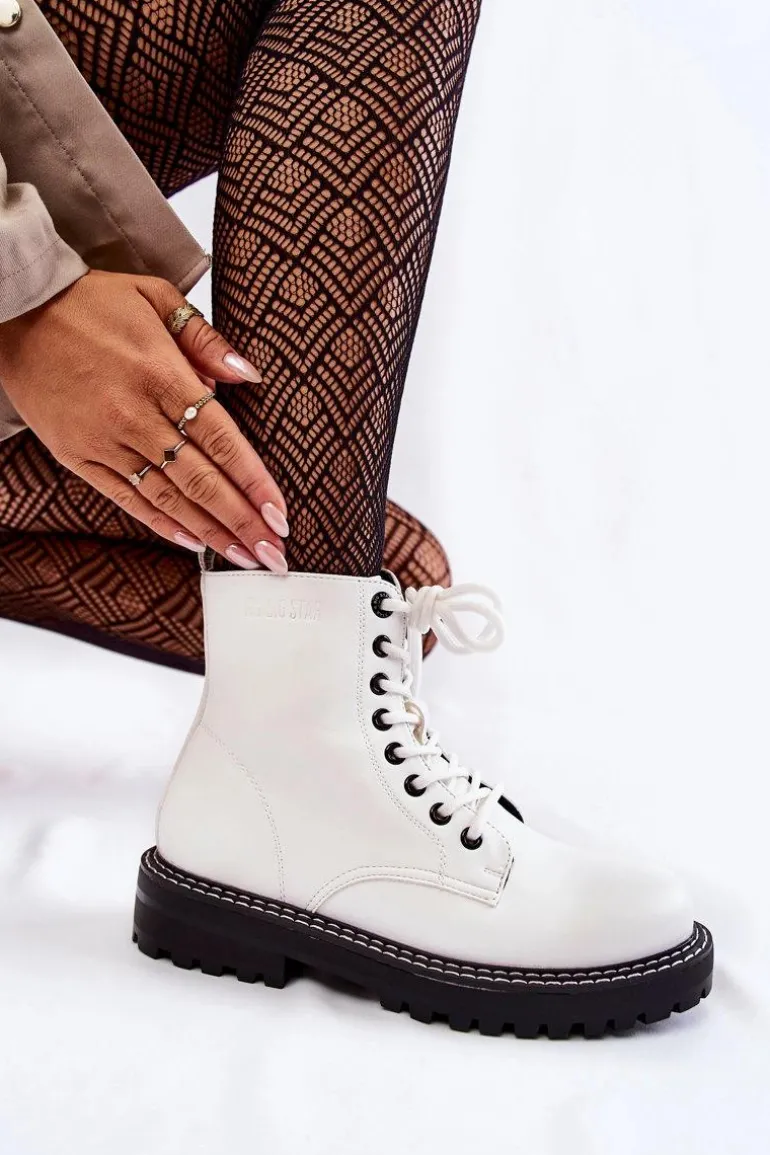 Damskie Botki Na Platformie Big Star KK274539 Białe