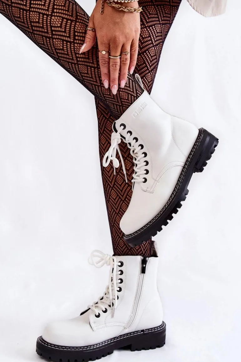 Damskie Botki Na Platformie Big Star KK274539 Białe