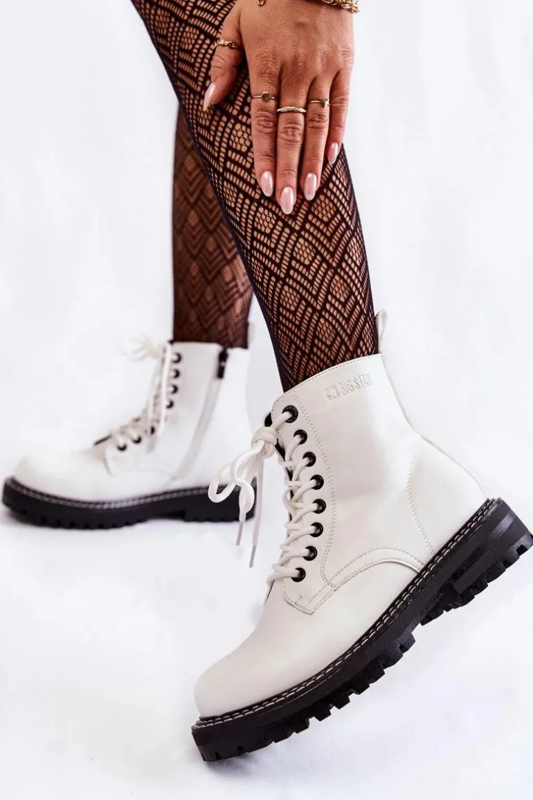 Damskie Botki Na Platformie Big Star KK274539 Białe