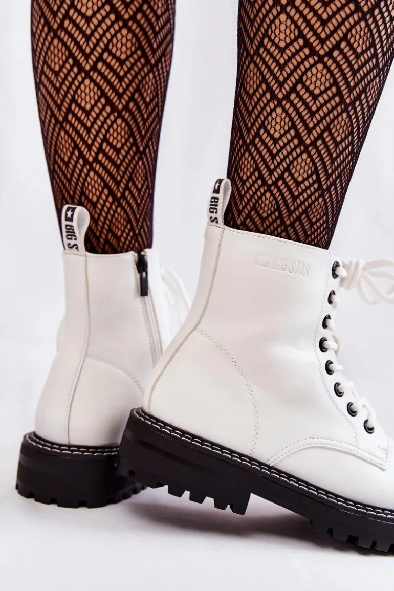 Damskie Botki Na Platformie Big Star KK274539 Białe