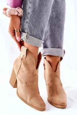 Damskie Botki Na Słupku Beżowe Meronet