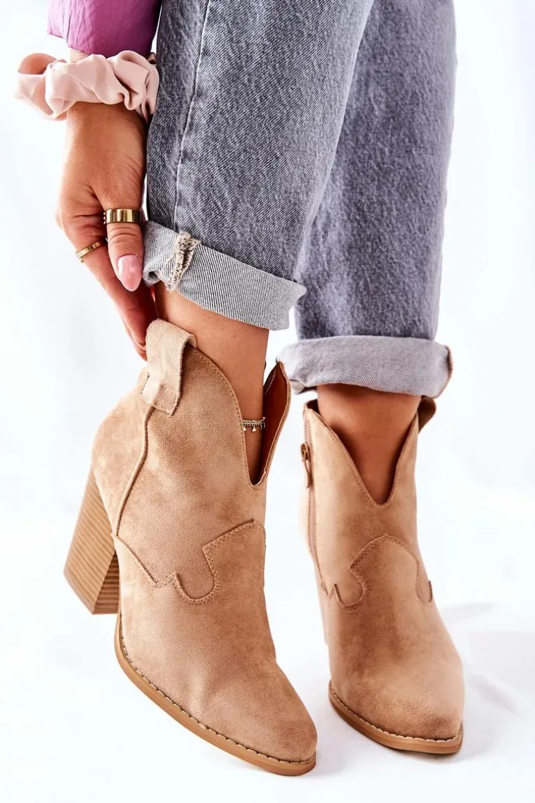 Damskie Botki Na Słupku Beżowe Meronet