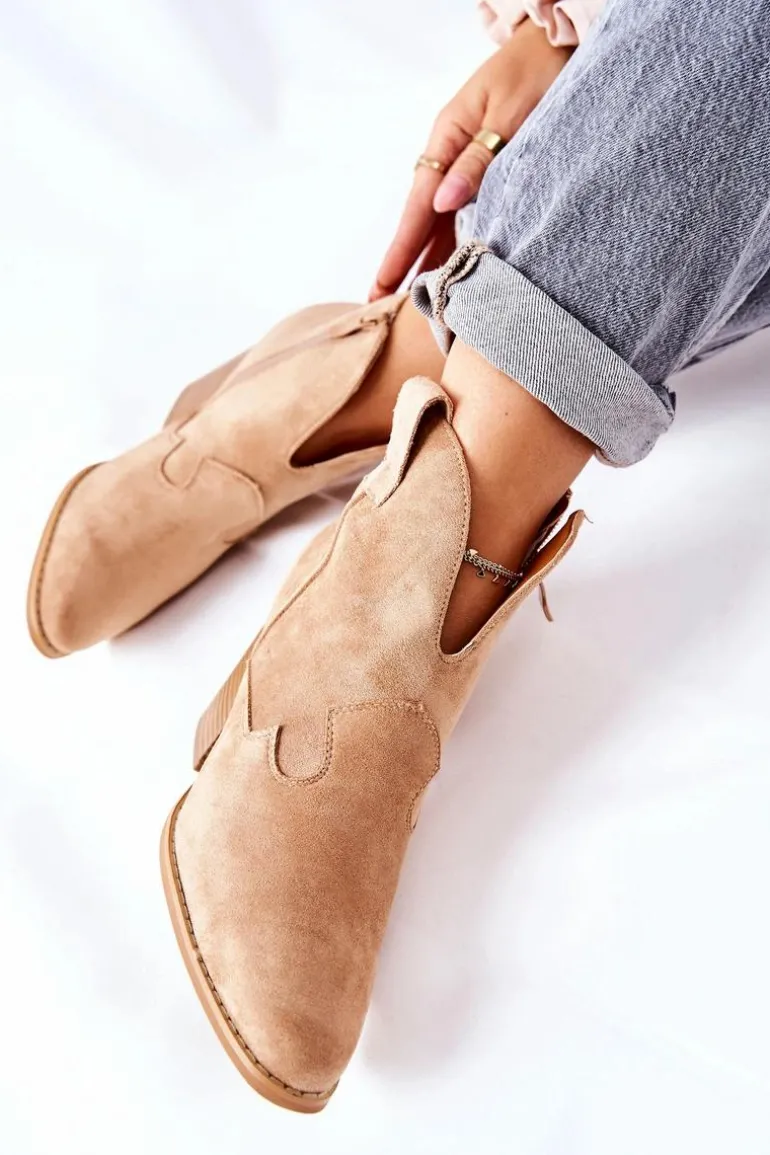 Damskie Botki Na Słupku Beżowe Meronet