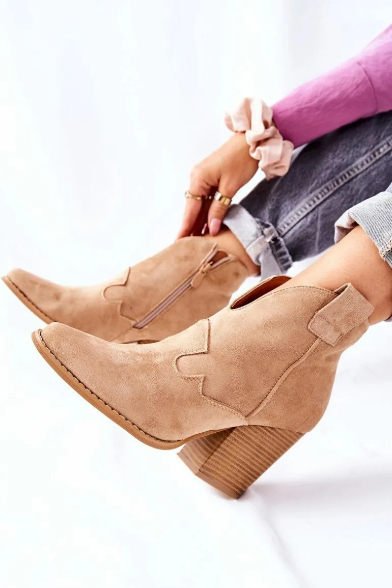 Damskie Botki Na Słupku Beżowe Meronet