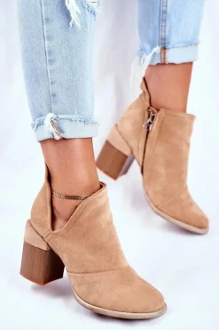 Damskie Botki Na Słupku Beżowe Wycięte Meliori
