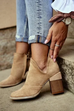 Damskie Botki Na Słupku Beżowe Wycięte Meliori