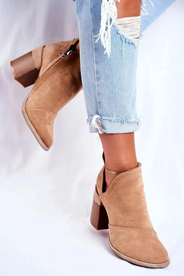 Damskie Botki Na Słupku Beżowe Wycięte Meliori