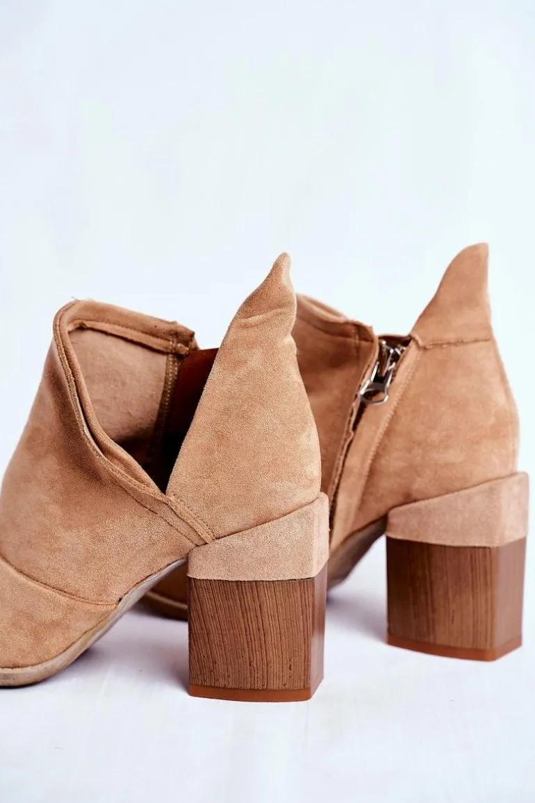 Damskie Botki Na Słupku Beżowe Wycięte Meliori