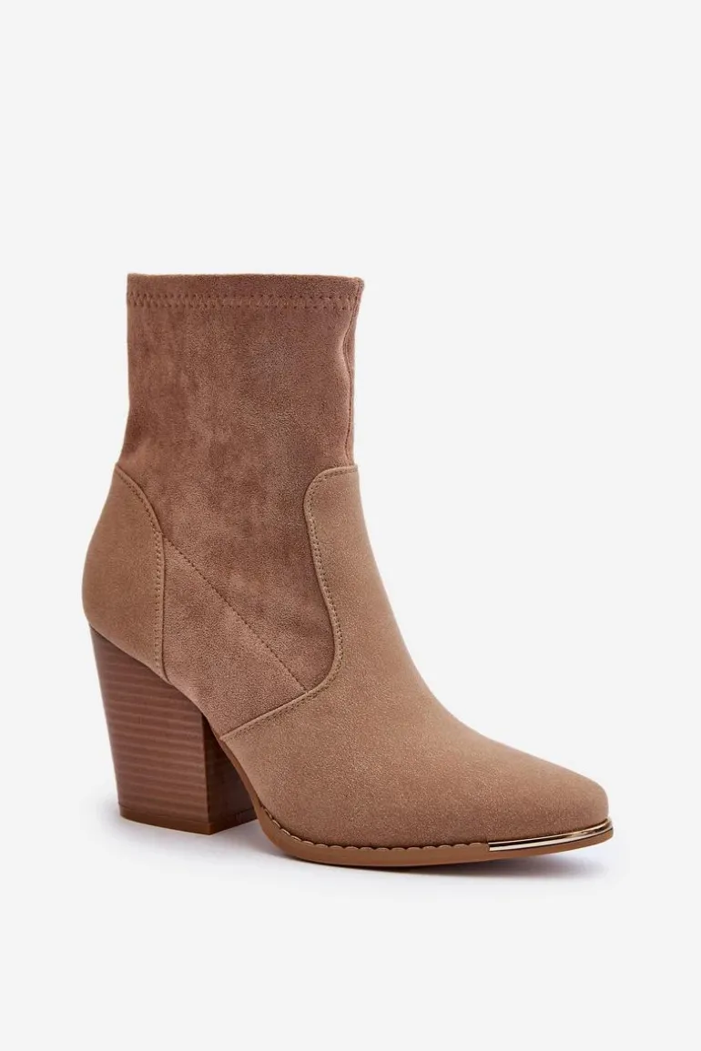 Damskie Botki Na Słupku Beżowe Sanile