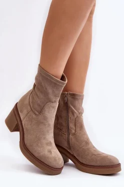 Damskie Botki Na Słupku Beżowe Argastis