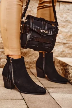 Damskie Botki Na Słupku Big Star Czarne GG274362