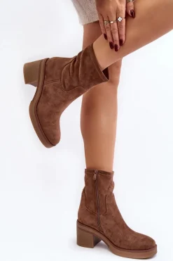 Damskie Botki Na Słupku Brązowe Argastis