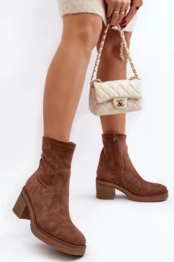 Damskie Botki Na Słupku Brązowe Argastis