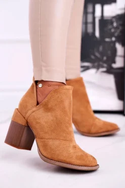 Damskie Botki Na Słupku Camel Wycięte Meliori