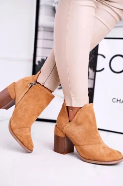 Damskie Botki Na Słupku Camel Wycięte Meliori
