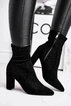 Damskie Botki Na Słupku Cętki Czarne Panther