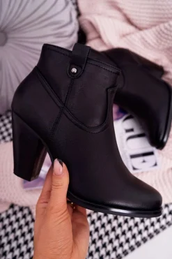 Damskie Botki Na Słupku Czarne Memfis