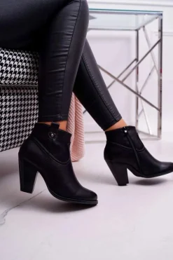 Damskie Botki Na Słupku Czarne Memfis