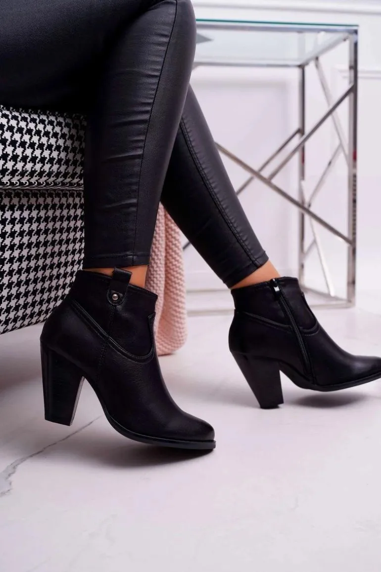 Damskie Botki Na Słupku Czarne Memfis