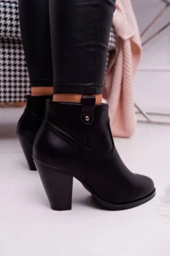 Damskie Botki Na Słupku Czarne Memfis