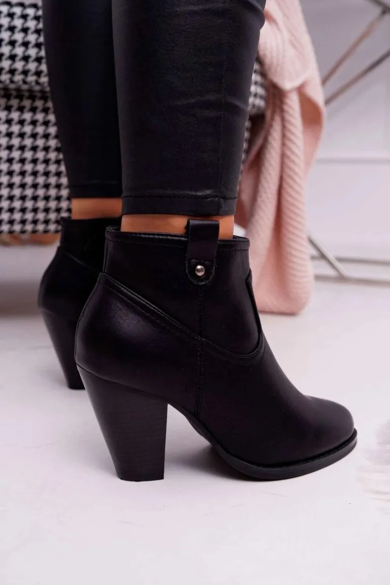 Damskie Botki Na Słupku Czarne Memfis