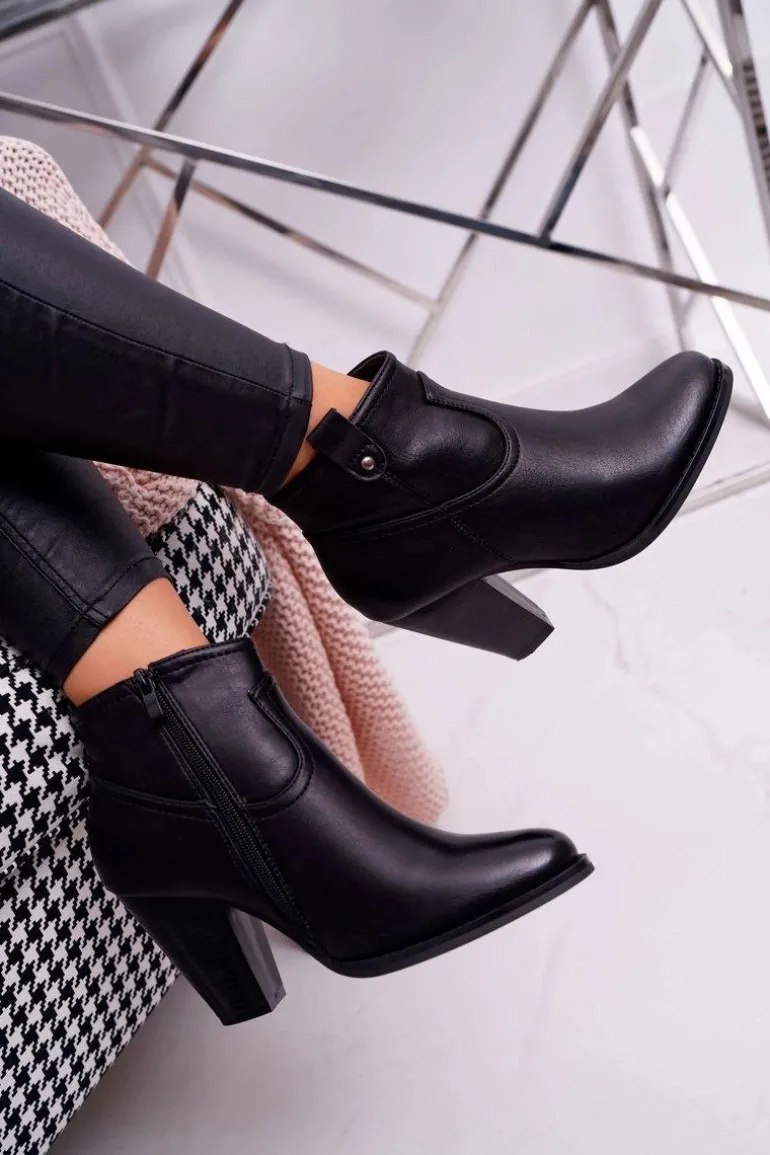 Damskie Botki Na Słupku Czarne Memfis