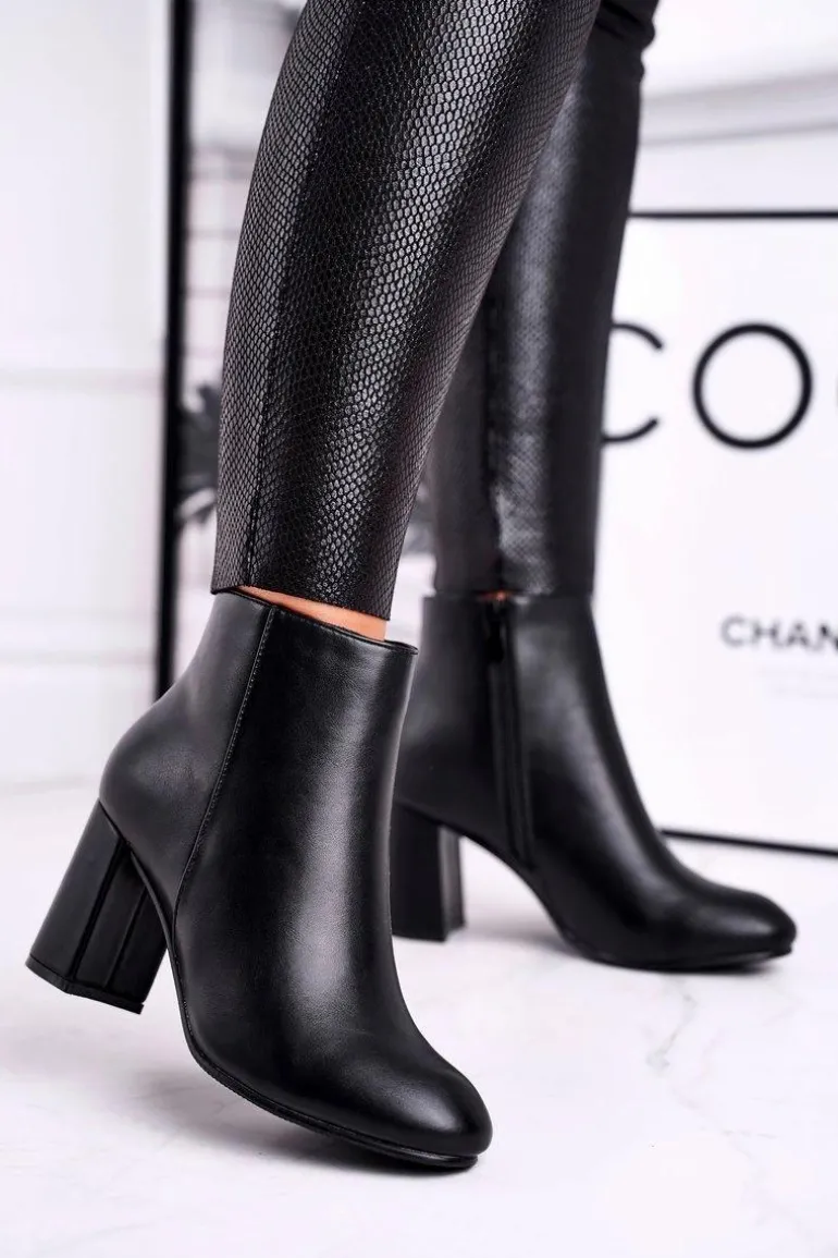 Damskie Botki Na Słupku Czarne Gun