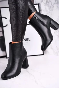 Damskie Botki Na Słupku Czarne Gun