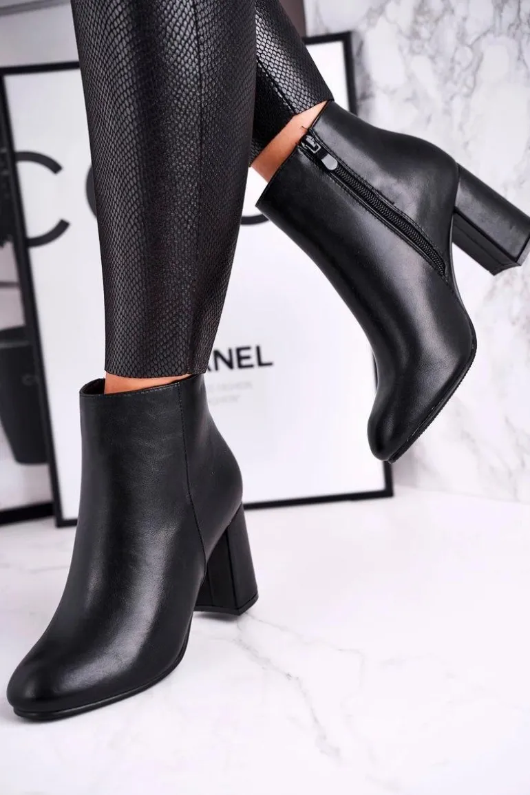 Damskie Botki Na Słupku Czarne Gun