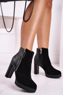 Damskie Botki Na Słupku Czarne Cissy