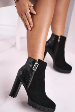 Damskie Botki Na Słupku Czarne Cissy