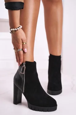 Damskie Botki Na Słupku Czarne Cissy