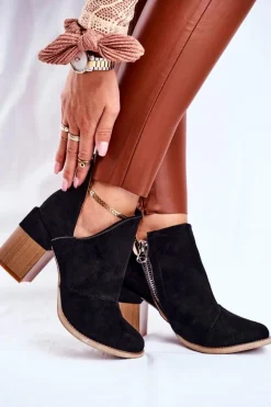 Damskie Botki Na Słupku Czarne Wycięte Meliori