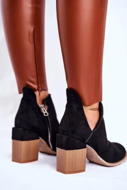 Damskie Botki Na Słupku Czarne Wycięte Meliori