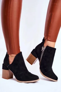 Damskie Botki Na Słupku Czarne Wycięte Meliori