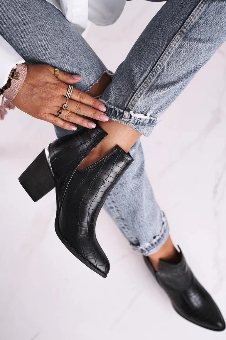 Damskie Botki Na Słupku Czarne Ruben