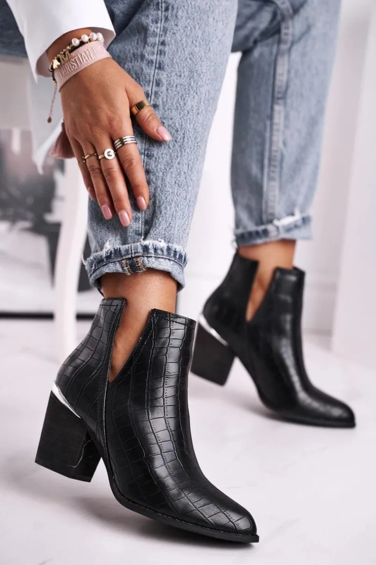 Damskie Botki Na Słupku Czarne Ruben