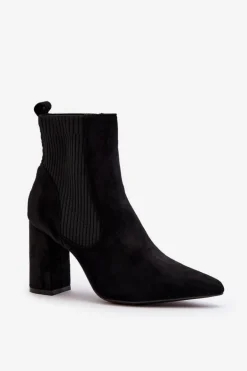 Damskie Botki Na Słupku Czarne Tapara