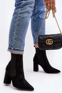 Damskie Botki Na Słupku Czarne Tapara