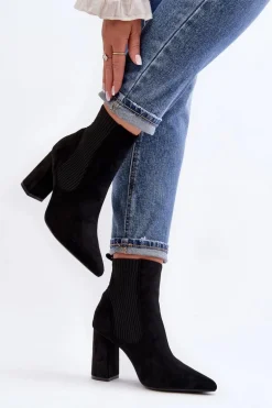 Damskie Botki Na Słupku Czarne Tapara